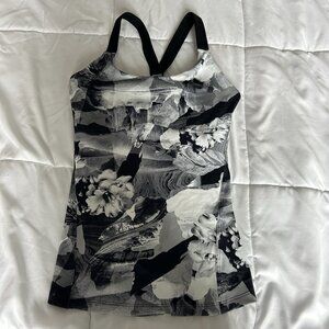 Womens Size Small Floral Racerback Athletic Tank Top Black Retro Dainty Romantic